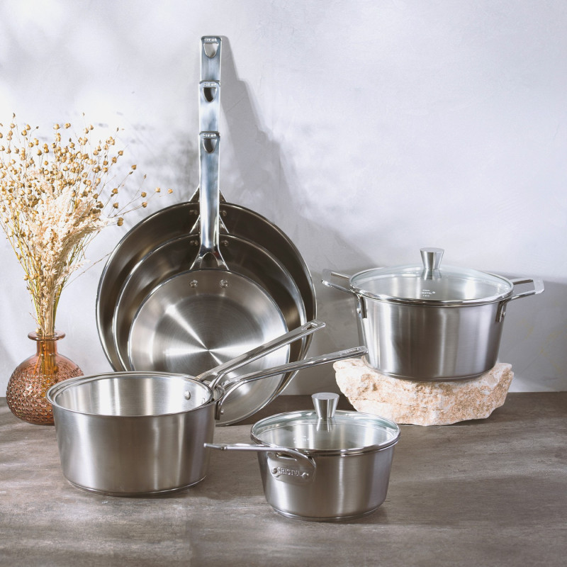 FAITOUT INOX 24CM + COUVERCLE VERRE - 1826 - CRISTEL