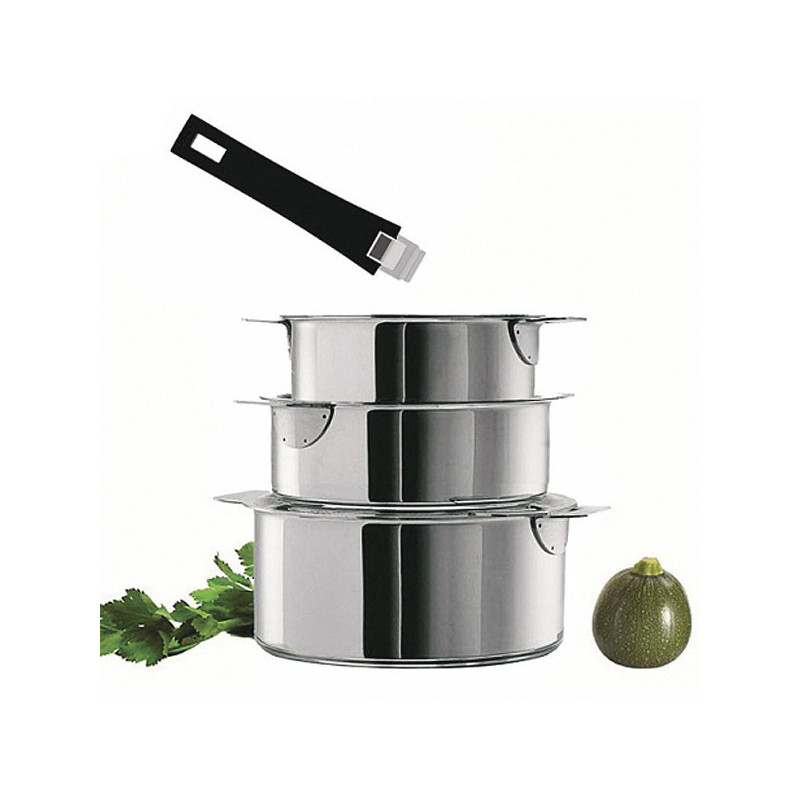 MUTINE - SET DE 3 CASSEROLES AVEC POIGNEE AMOVIBLE - CRISTEL