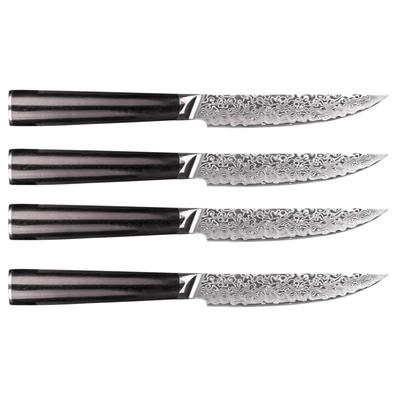 Coffret de 4 couteaux Steak Lame Damas- manche ébène - Chroma