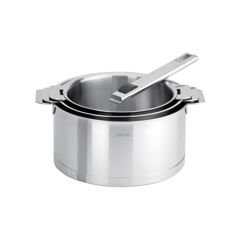 SERIE DE 3 CASSEROLES AMOVIBLES ET 1 POIGNEE - STRATE - CRISTEL
